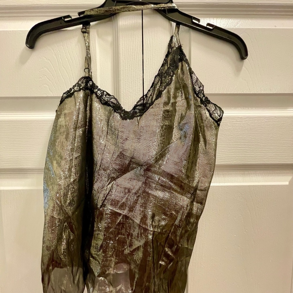 New! Sandro Women’s Lace-Trimmed Metallic Gold Silk Camisole Tank Top Small - Picture 10 of 14